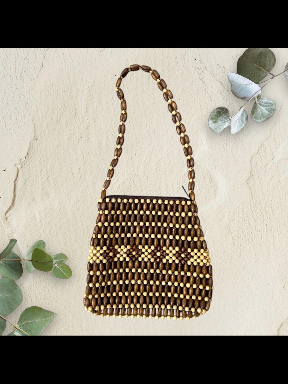 Vintage Brown & Cream Beaded Bag